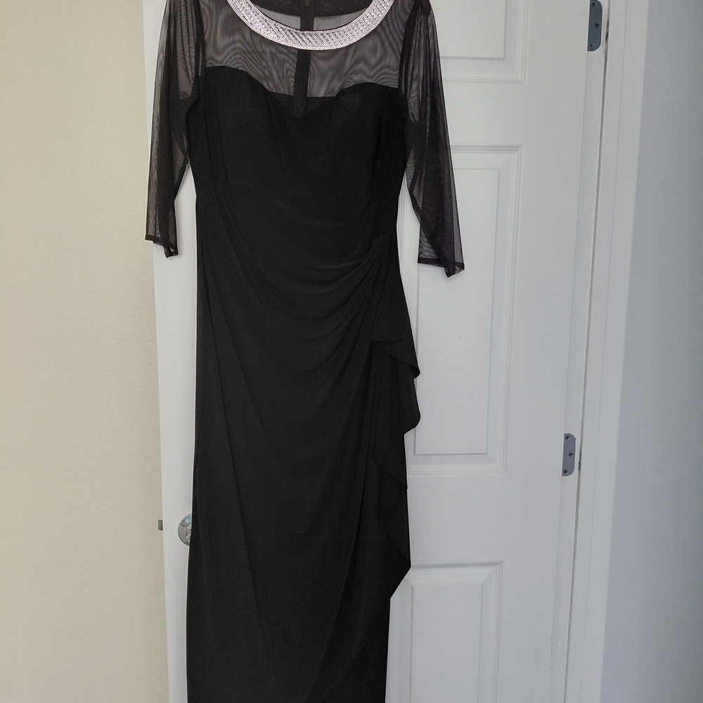 Alex Evenings Black Long Sleeve Dress with Sheer Accents